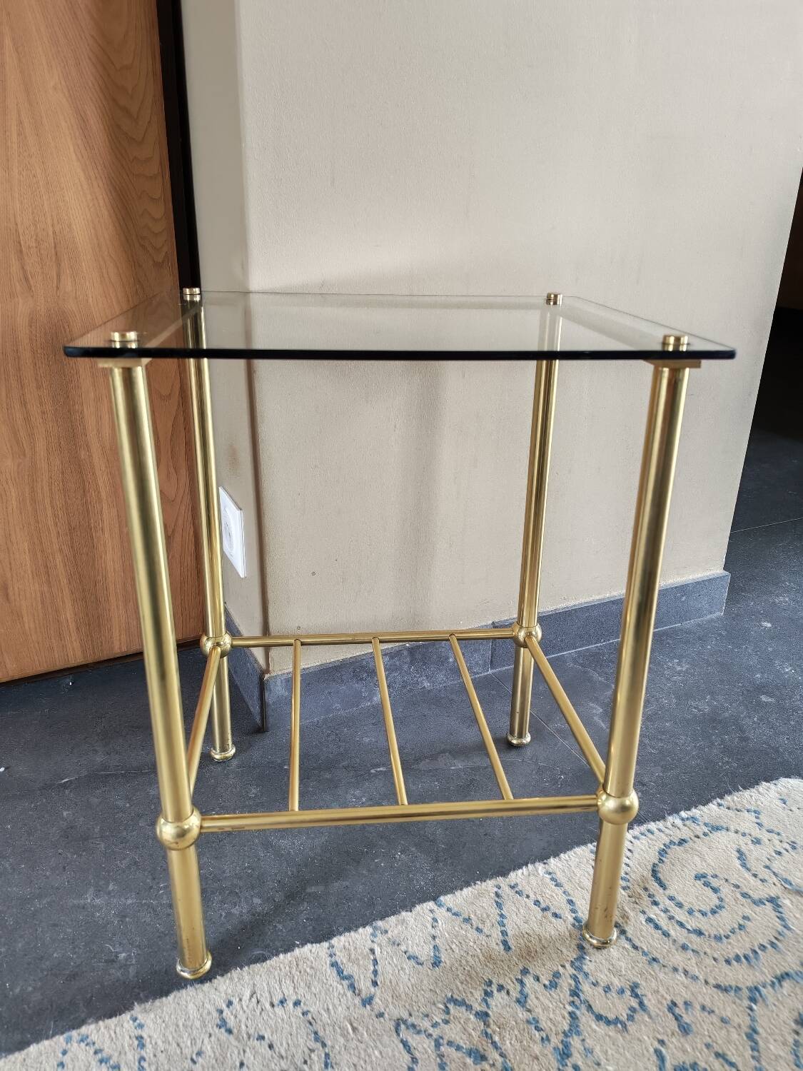 Table d'appoint vintage laiton et verre