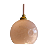 Vintage French pendant lamp in pink glass, comes with new pink cable