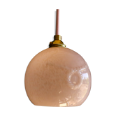 Vintage French pendant lamp in pink glass, comes with new pink cable