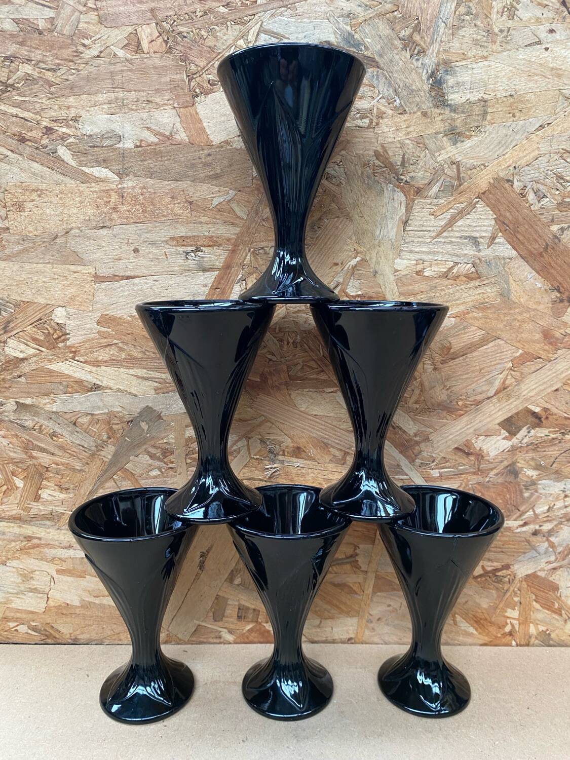 Set of 6 Art Nouveau Ice Cream Cups Black Opaline Glass France Vintage