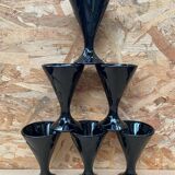 Set of 6 Art Nouveau Ice Cream Cups Black Opaline Glass France Vintage
