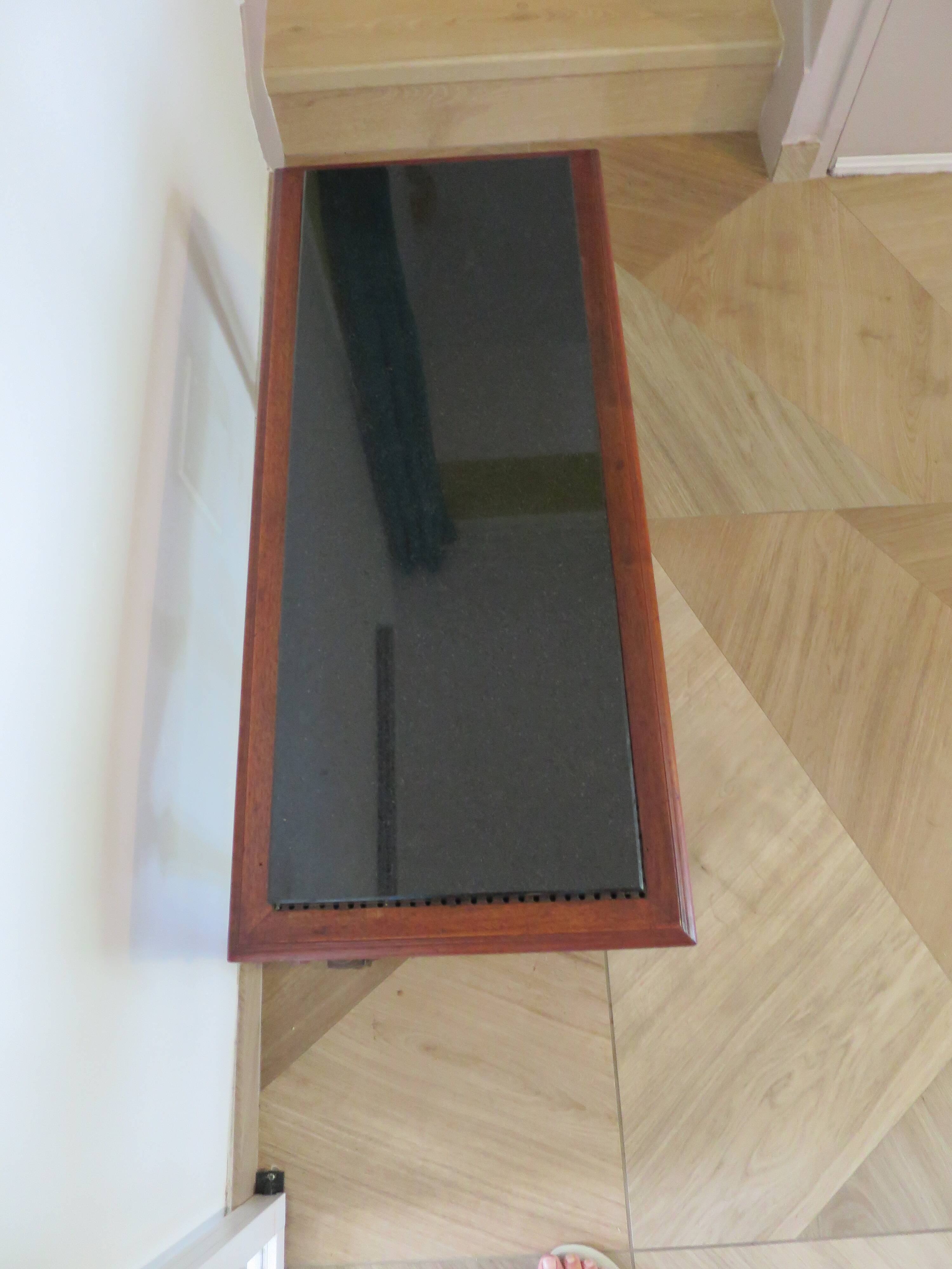 Coffee table - black marble top - Louis XIII style - H-shaped crossbar base