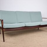 Danish 3 seater sofa in Rosewood and new fabric by Grete Jalk for Poul Jepessen 1960.