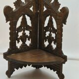 Ancienne étagère à poser angle pliable en bois sculpté 1900