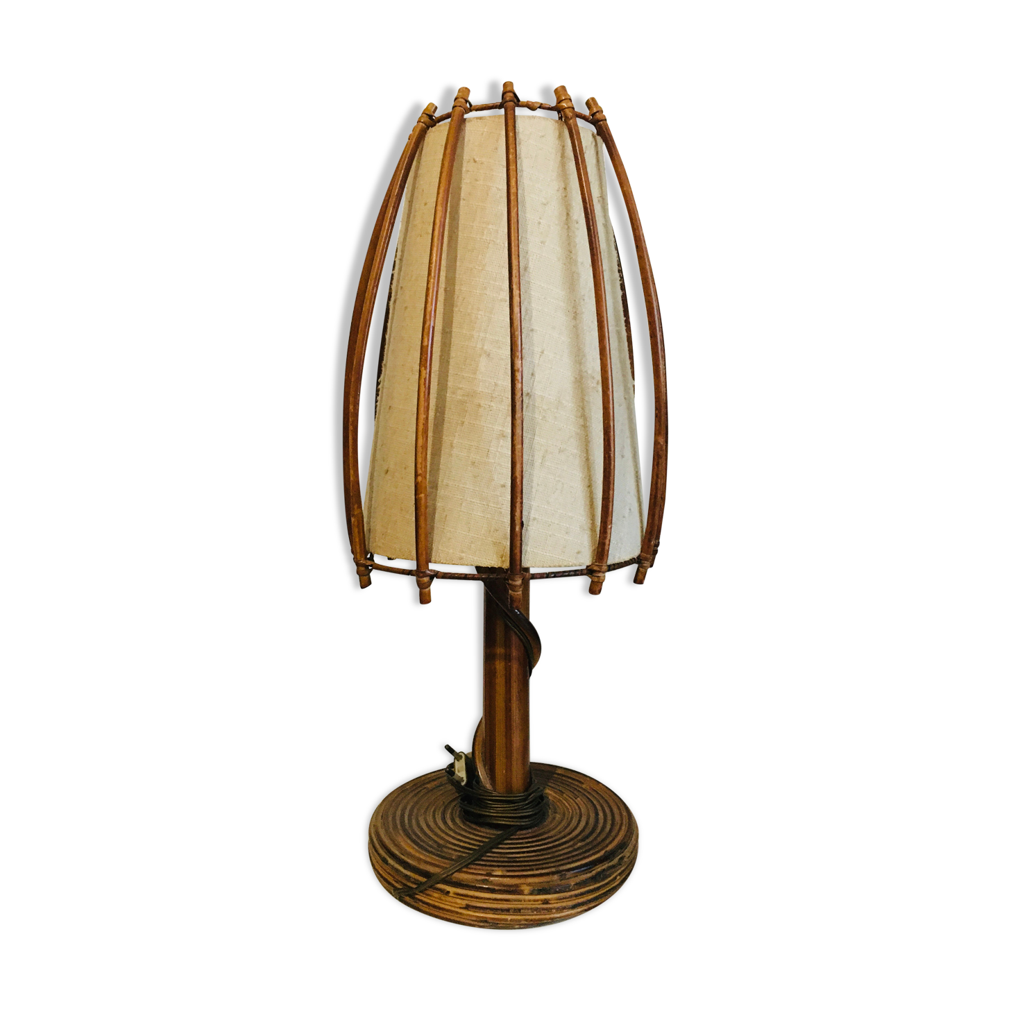 Vintage rattan table lamp and fabric