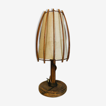 Vintage rattan table lamp and fabric