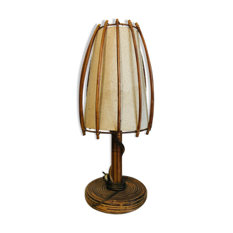 Vintage rattan table lamp and fabric