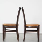 Set of 6 sheep leather dining chairs finished with wood