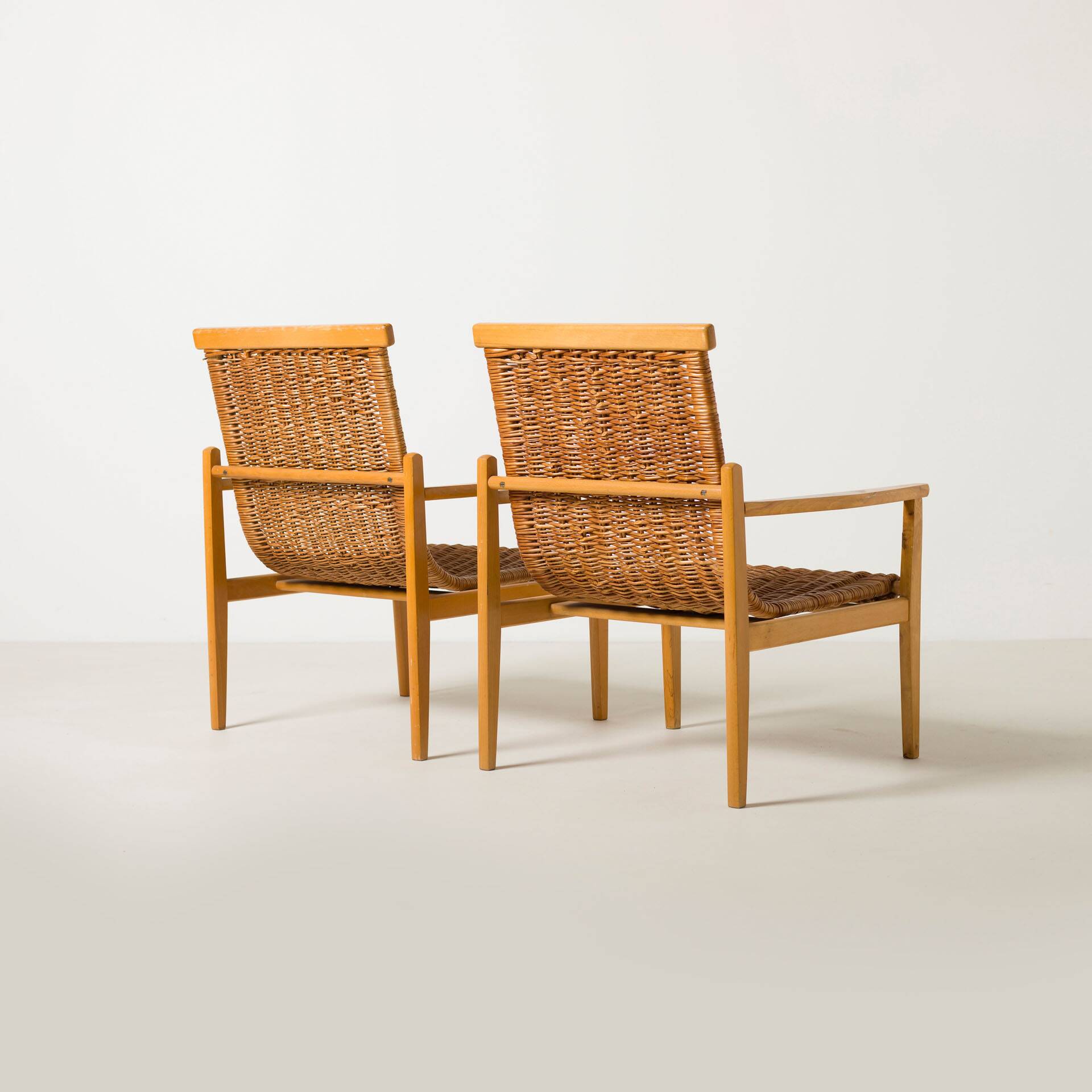 Pair of wicker lounge chairs from uluv, czechoslovakia, 1960s