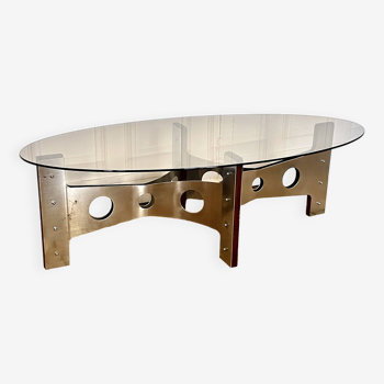 Vintage seventies coffee table in metal and smoked glass, 1970s