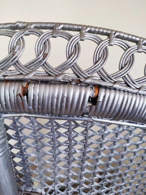 Vintage armchair emmanuelle in silver woven rattan