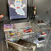 Plexiglass desk Altuglas plexi glass table David Lange vintage 70s