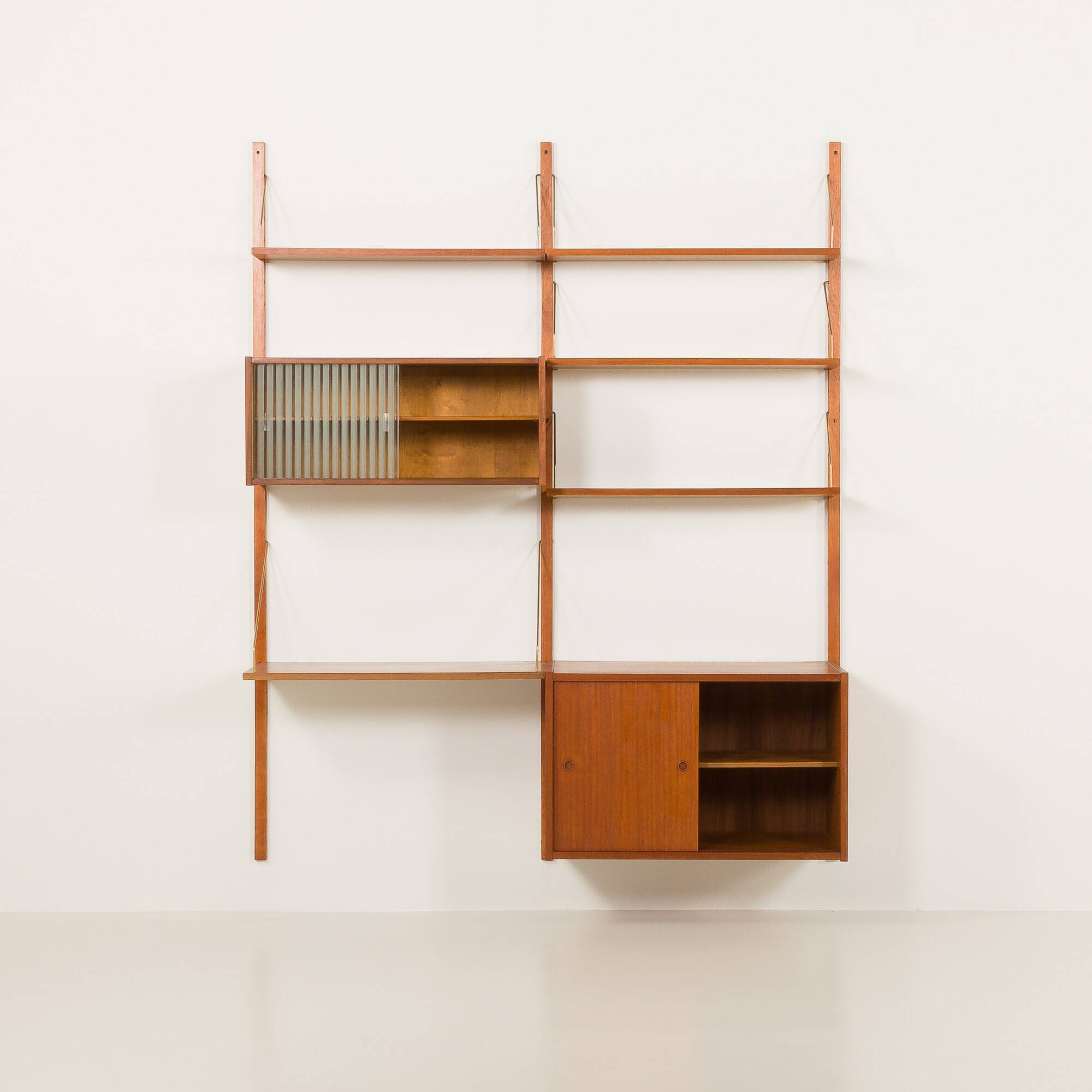 Preben Sorensen two bay teak wall unit, PS systems Randers, Denmark, 1960s