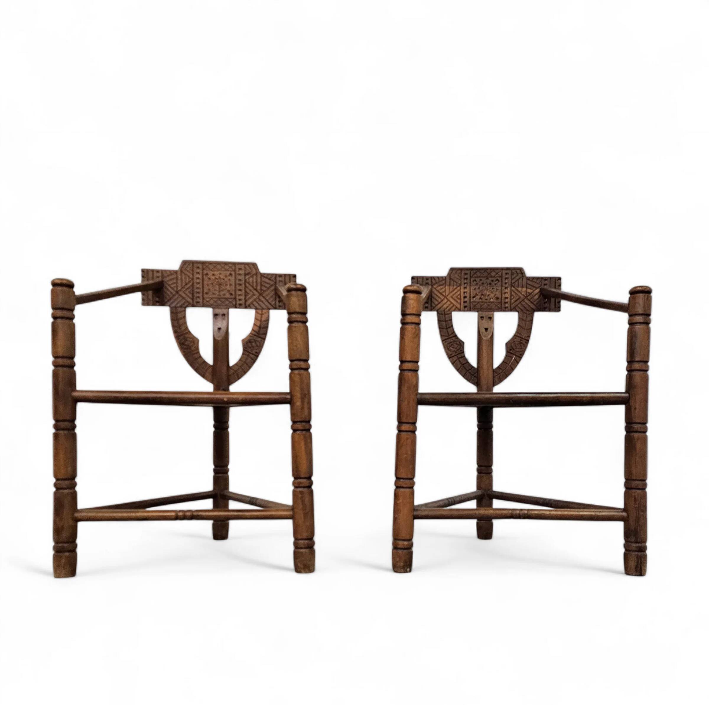 Carved Swedish monk chairs, style attributed to Bernhard Hoettger, made in Sweden, 1940s