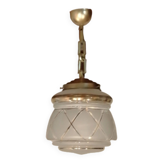 Art deco pendant light all in granite glass, finely gilded, vintage 1950.