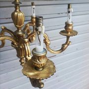 Antique gilded bronze chandelier in Louis XVI style, 5 lights, in working condition.