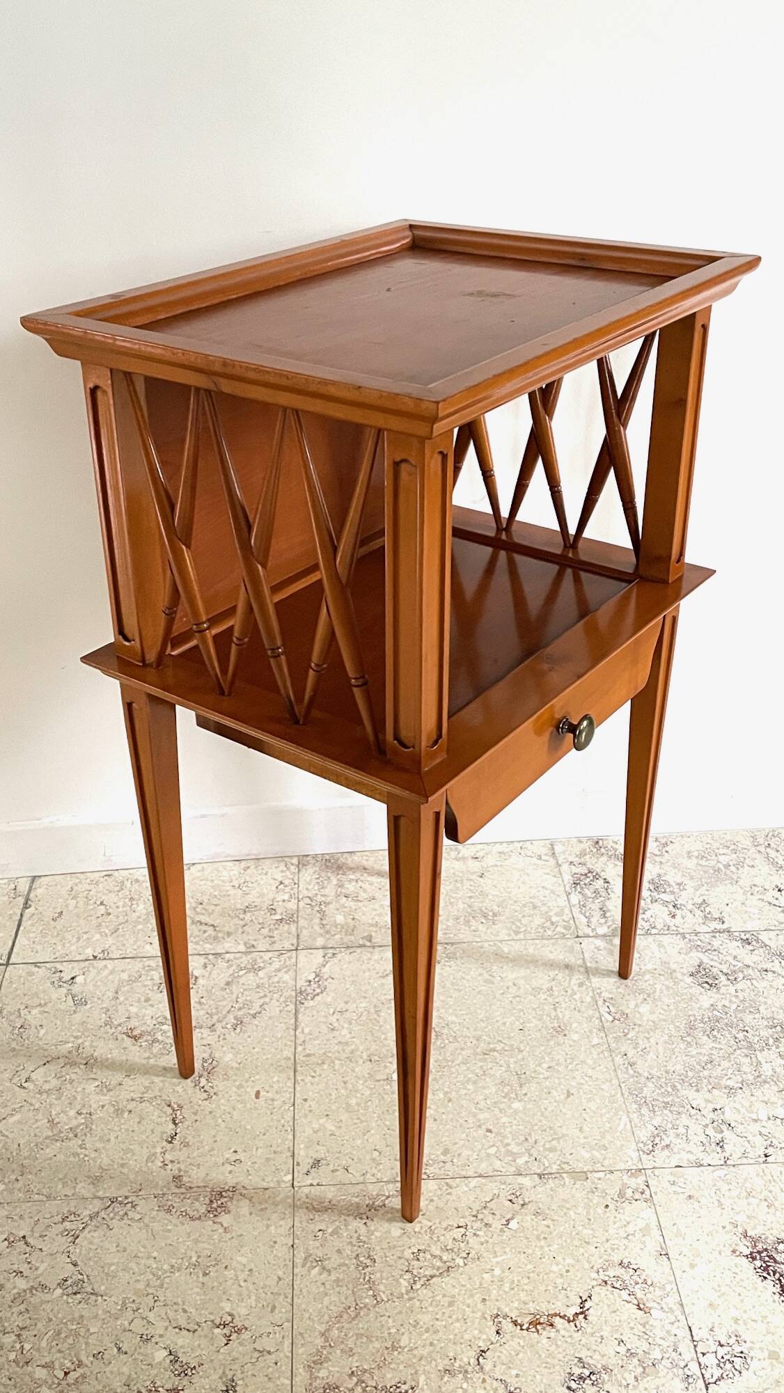 Vintage compass leg bedside table