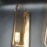 Triple vintage wall lights in brass and beveled glass to be electrified E14