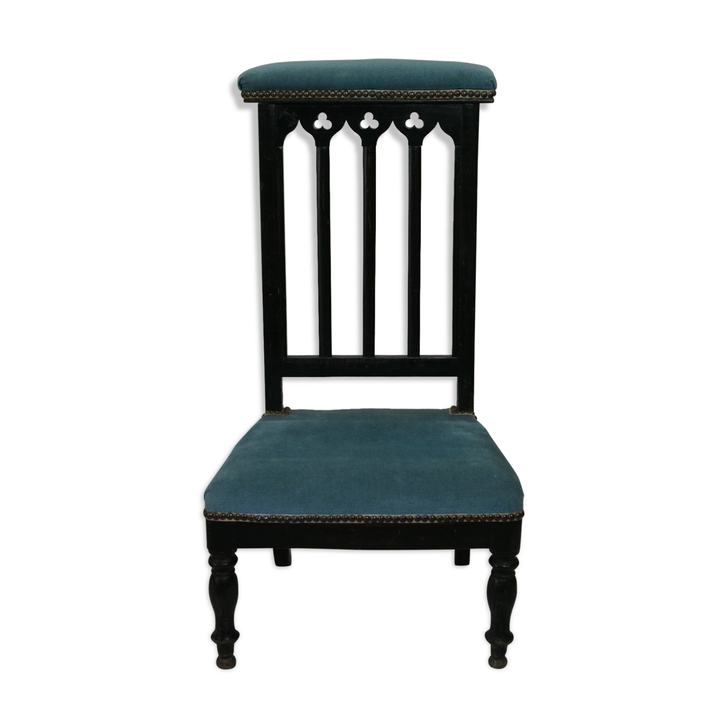 Chair prie-dieu style Napoleon III blackened wood openwork velvet blue