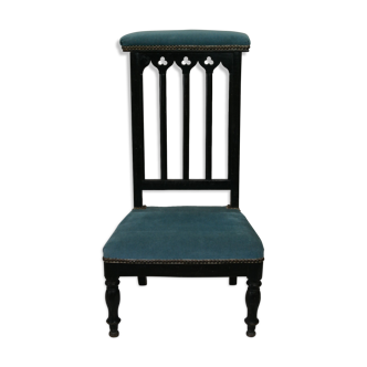 Chair prie-dieu style Napoleon III blackened wood openwork velvet blue