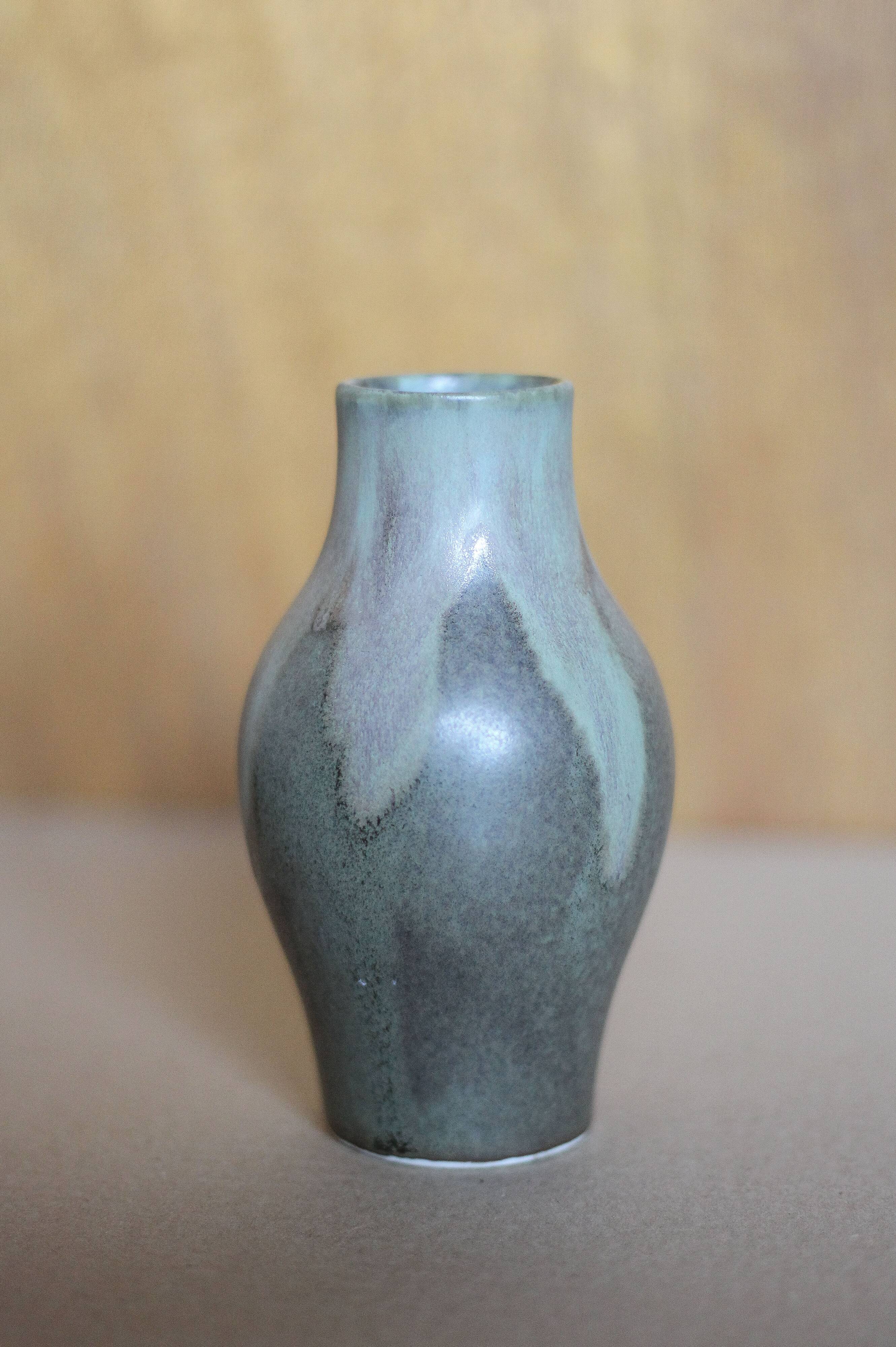 Pair of Denbac style flamed stoneware vases, small vintage vase, flower pot