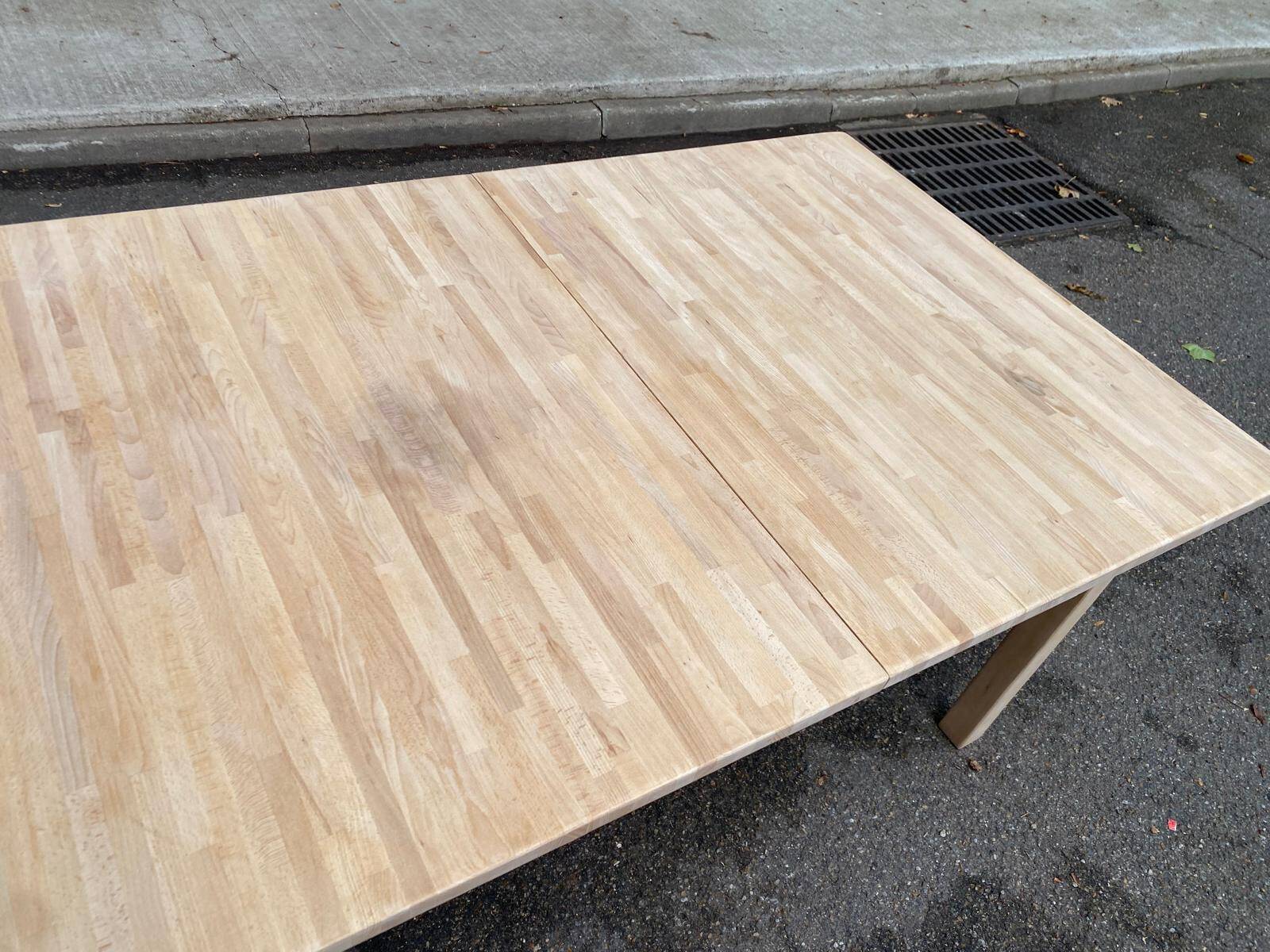 Scandinavian extendable dining table stripped in raw solid wood 1990