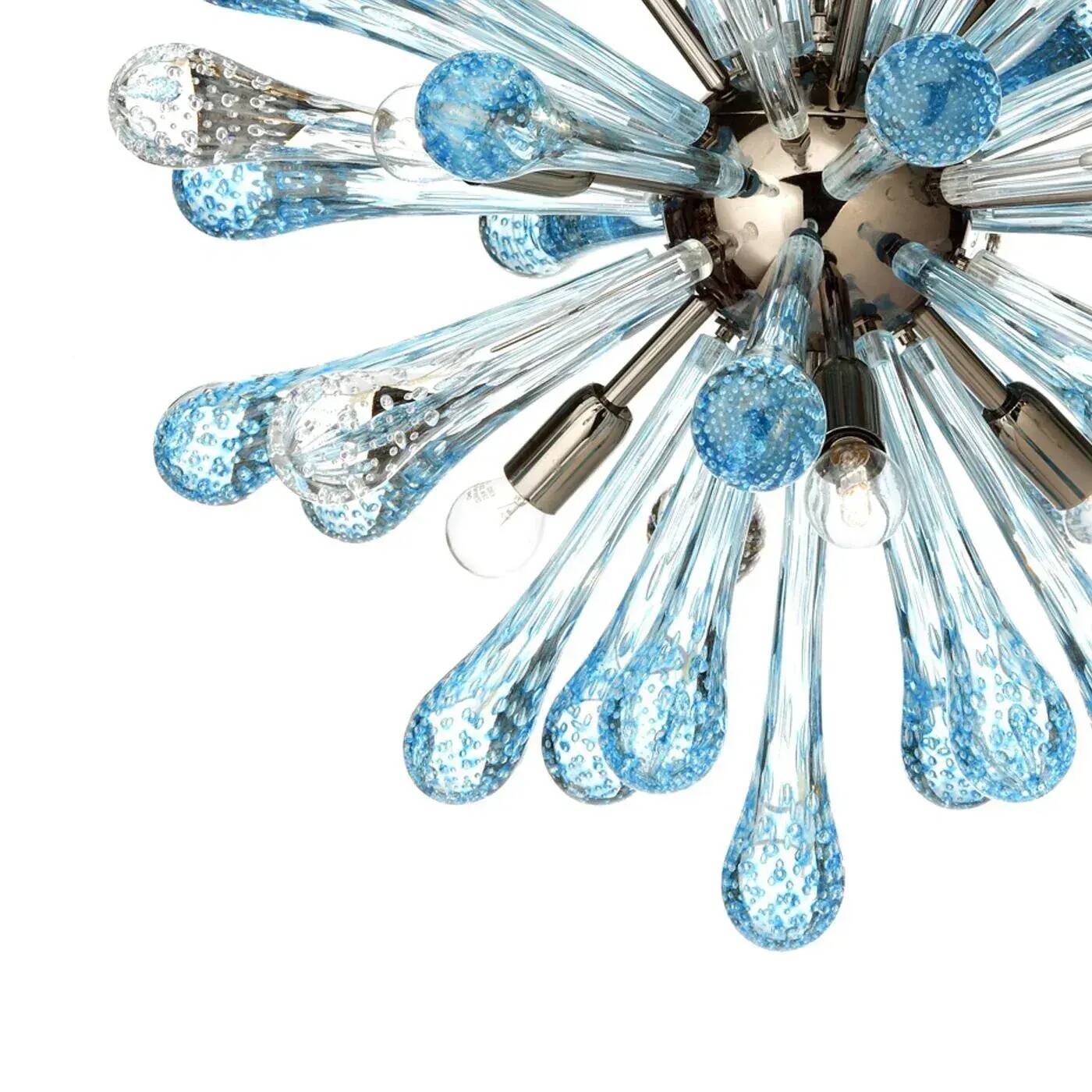 Murano Glass Sputnik Chandelier Featuring Light Blue and Clear Air Drops
