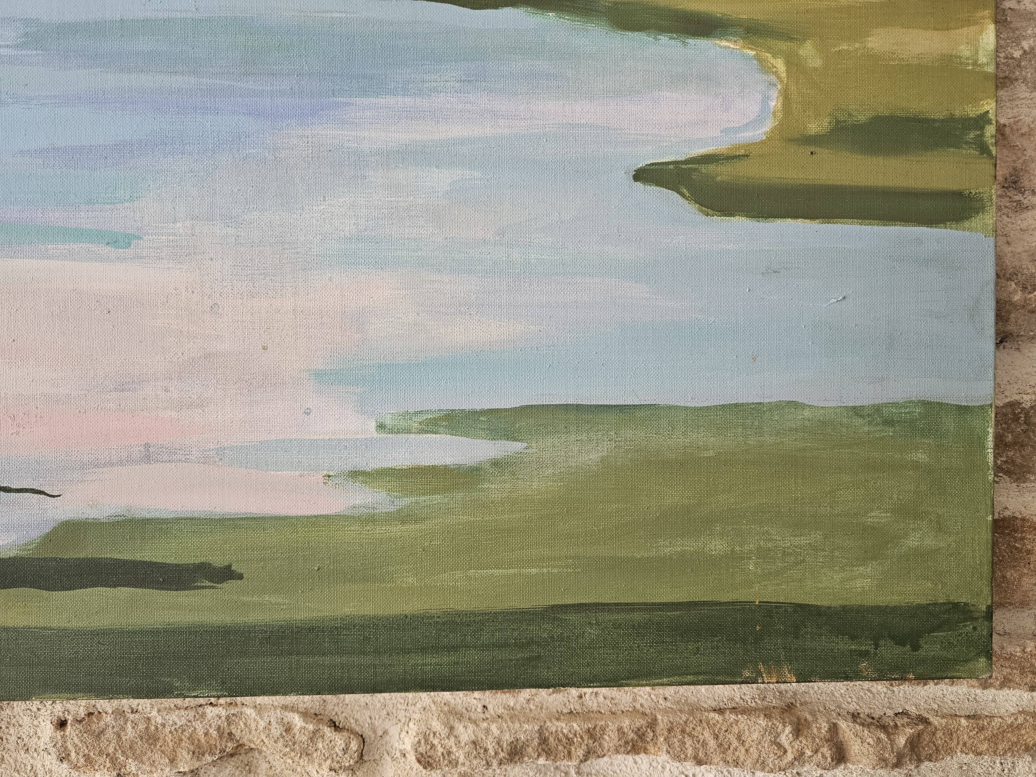 Oil on Canvas Painting Lakeside Landscape Water Body signed Doan Inger