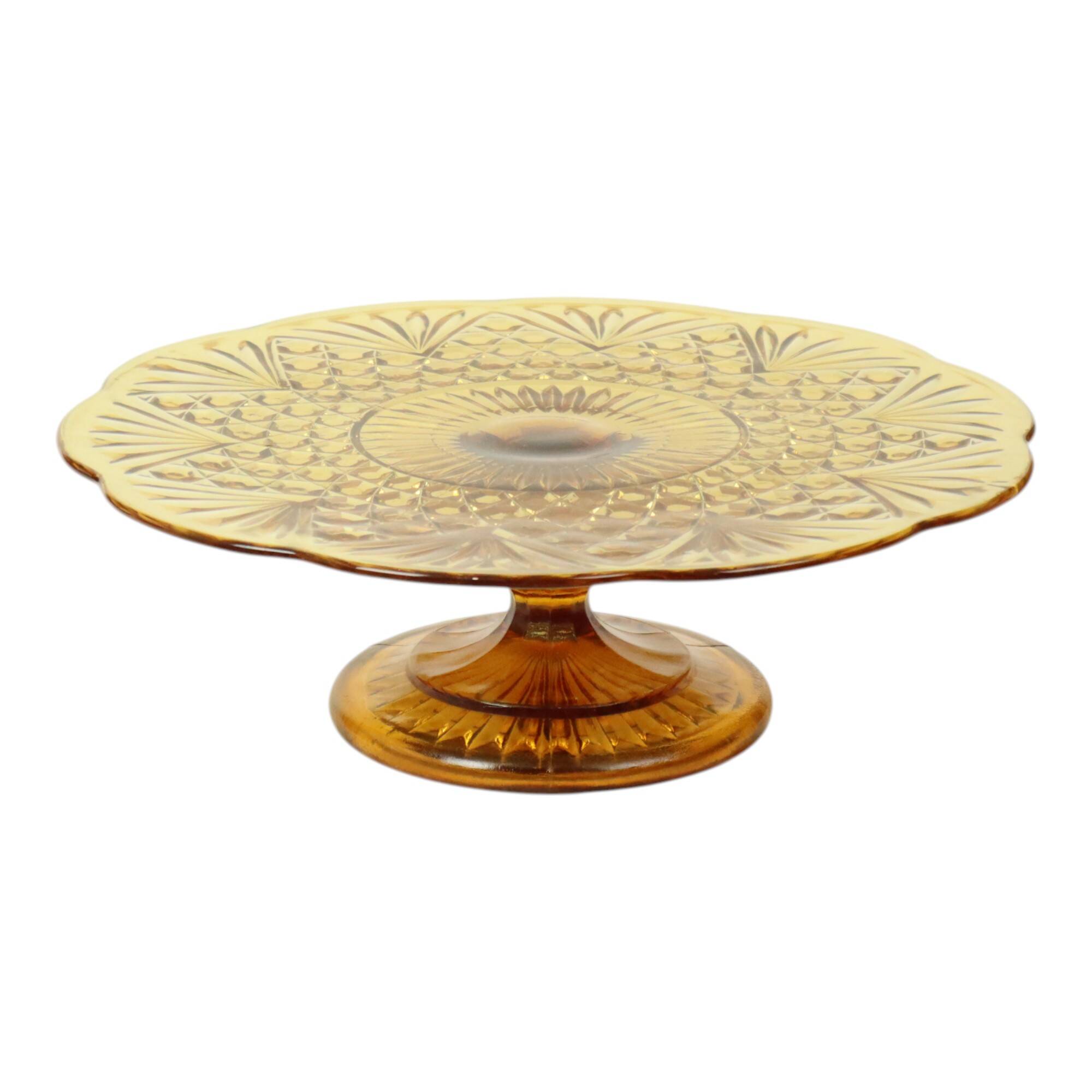 Art Deco Amber Cake Stand Depression Glass 33cm