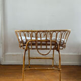 Foldable cot with vintage rattan bassinet