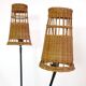 Two-light floor lamp in metal and wicker from the 1950s-60s.