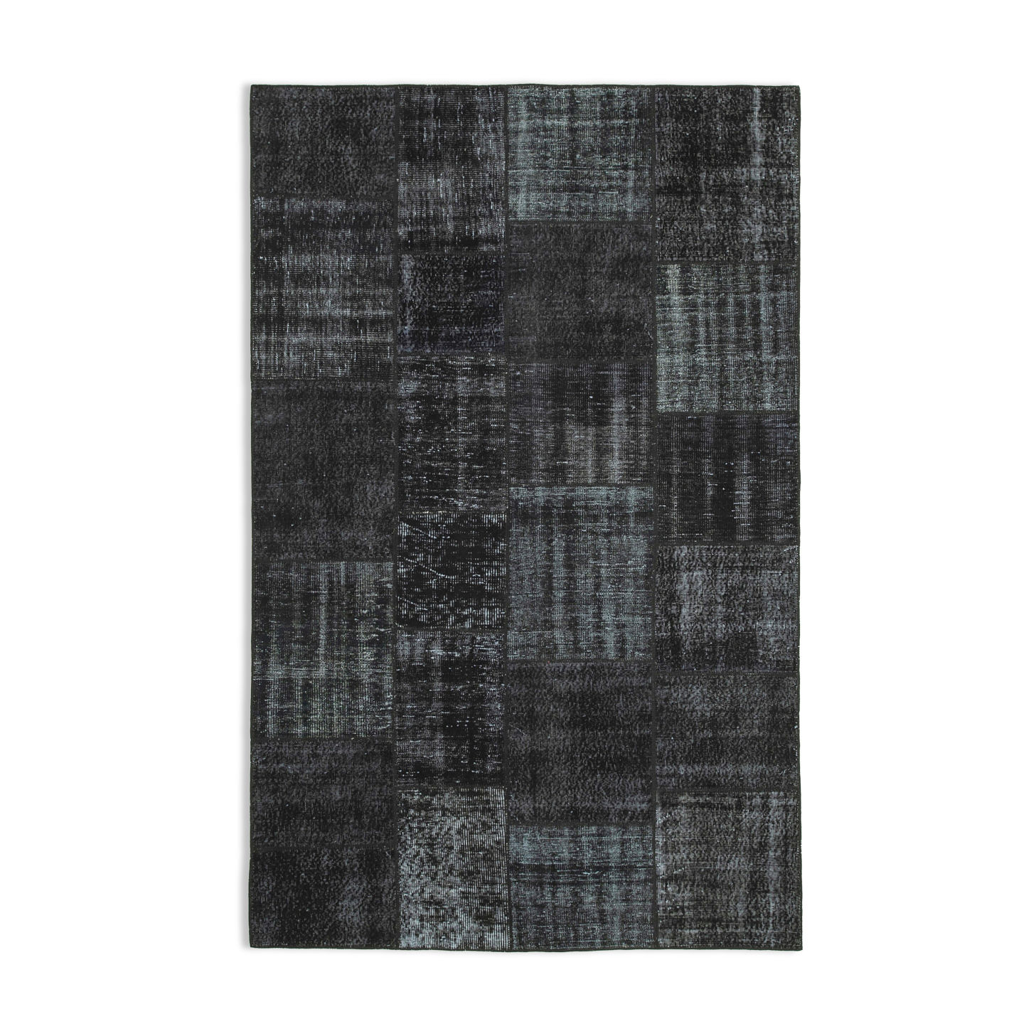 Handwoven oriental overdyed 192 cm x 300 cm black patchwork carpet