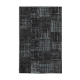 Handwoven oriental overdyed 192 cm x 300 cm black patchwork carpet