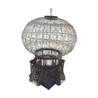 Decorative bird cage of iron and wood