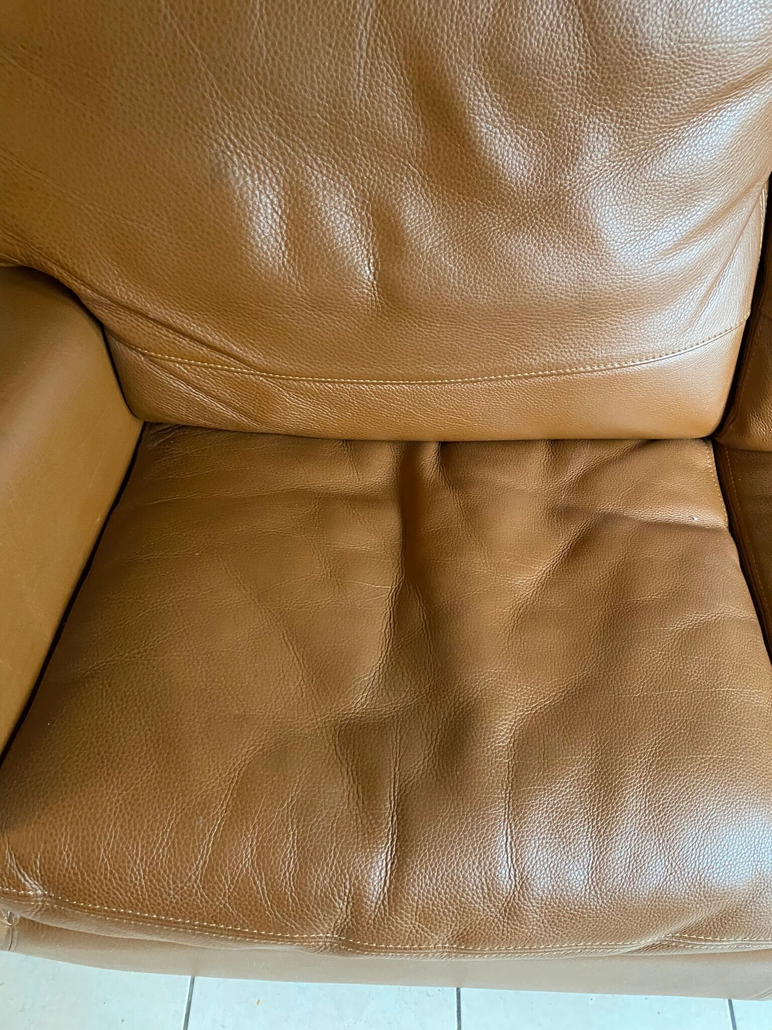 Vintage leather sofa 2 seater convertible caramel color
