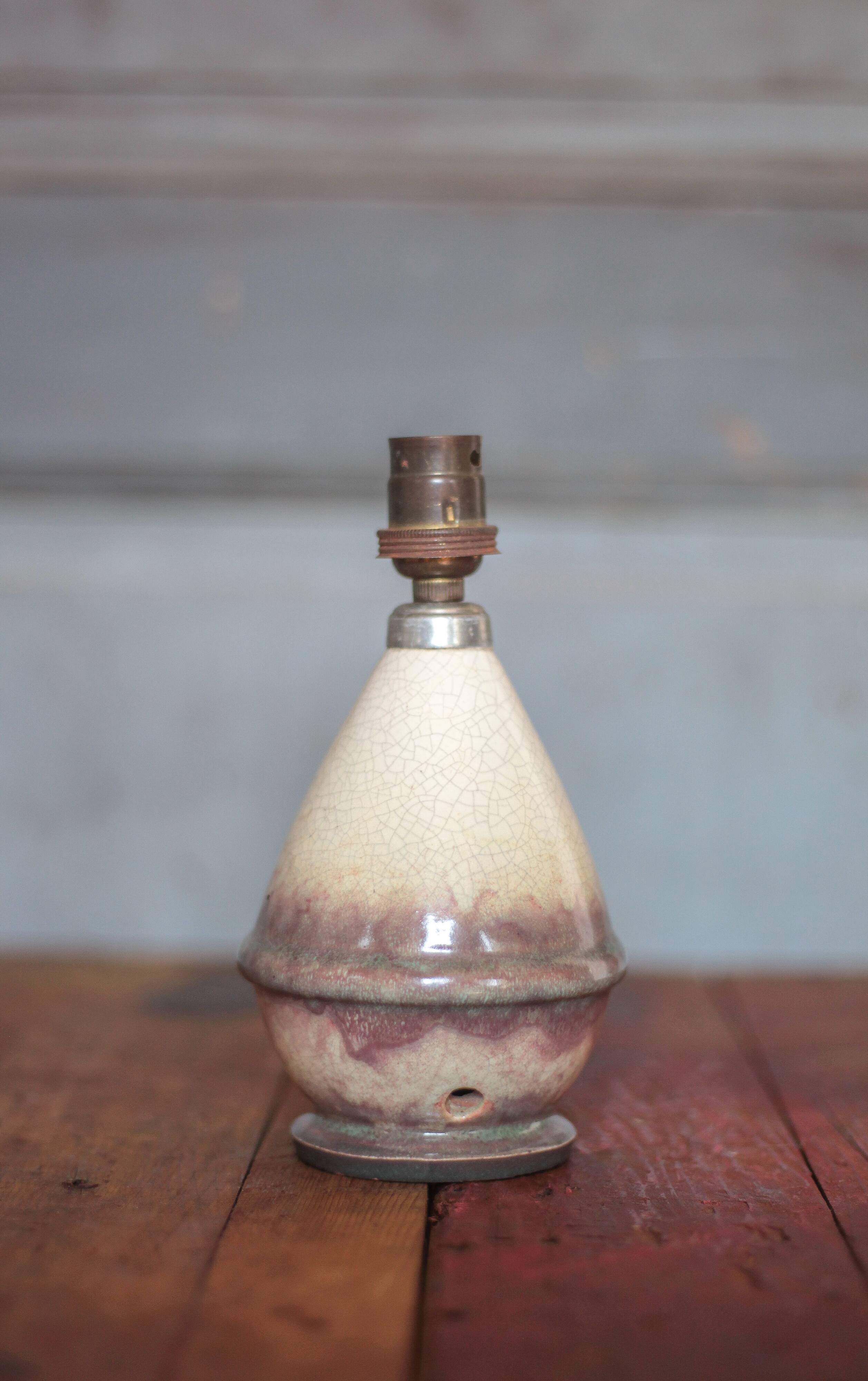 Vintage lamp, crackled glazed stoneware lamp, table lamp, bedside lamp.