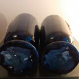 Paire de vases en grés émaillé bleu brillant et glaçure marron. art nouveau.