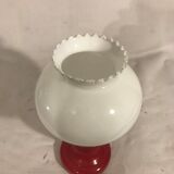 Foot red glass Table lamp + reflector ball Opaline white Vintage