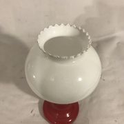 Foot red glass Table lamp + reflector ball Opaline white Vintage