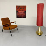 Vintage orange boucle armchair, French design from the 1950s.