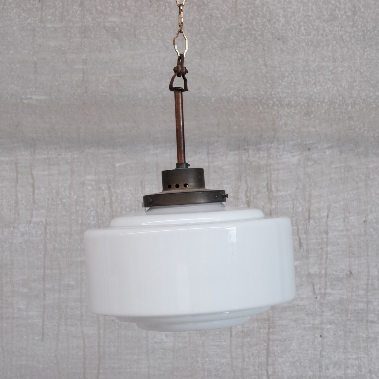 French mid-century brass and opaline pendant light