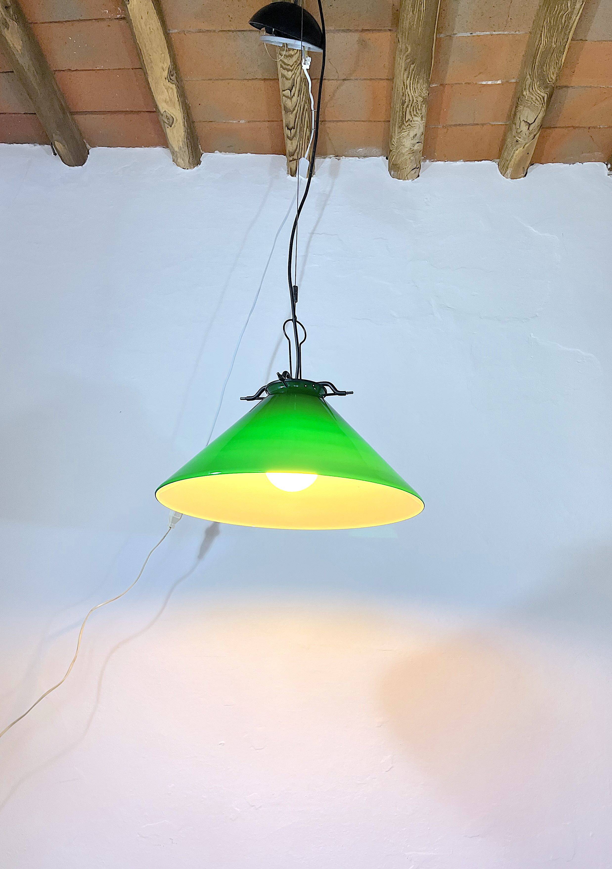 Green Murano conical pendant light, Italy 1980.