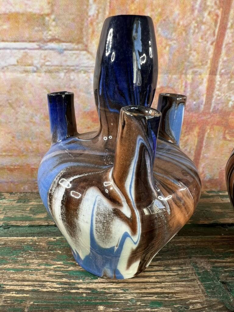 Pair of marbled blue soliflore vases