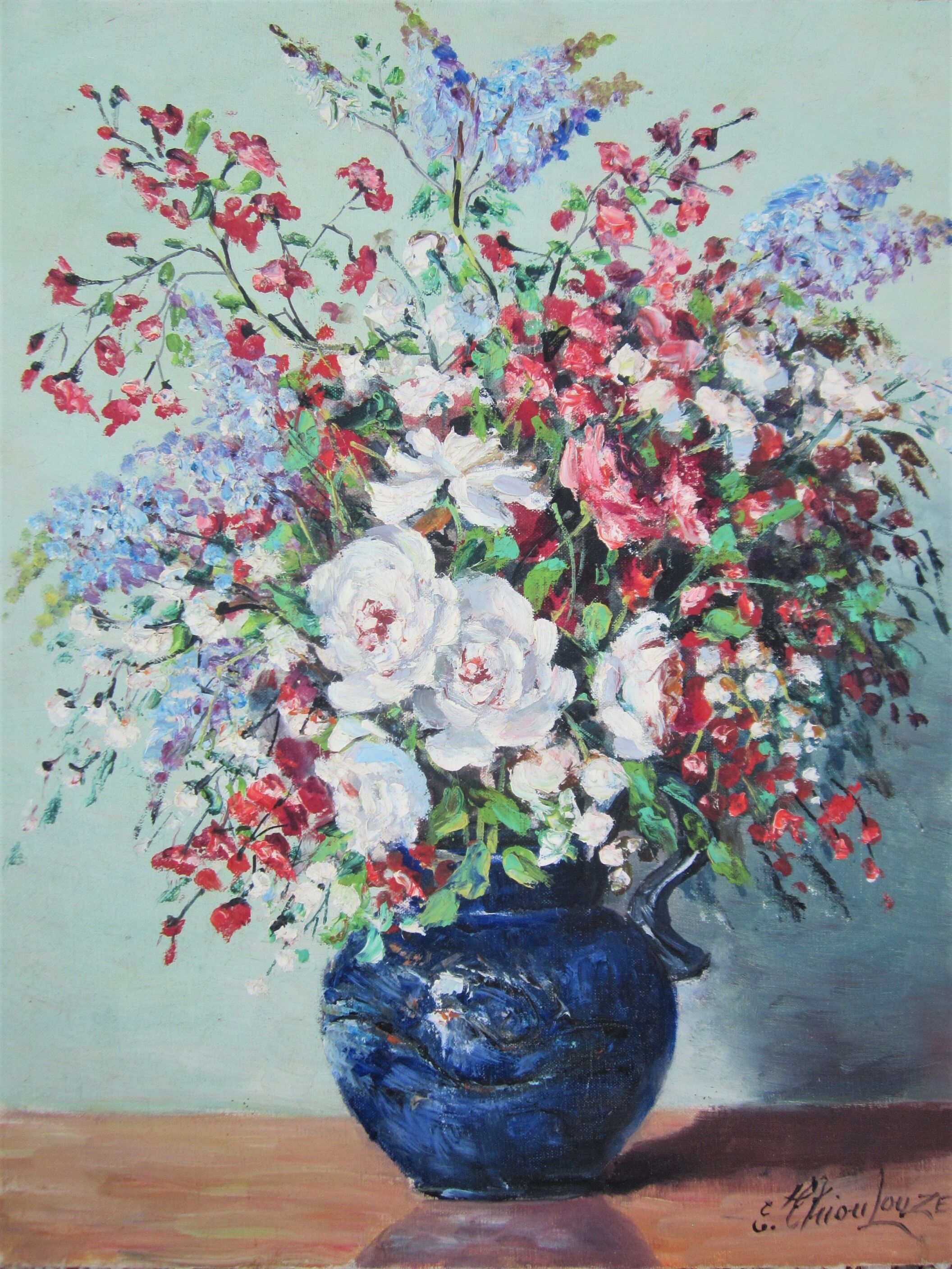 XXth painting E. Thioulouze flowers in a vase