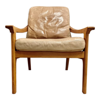 Scandinavian design leather armchair 1950