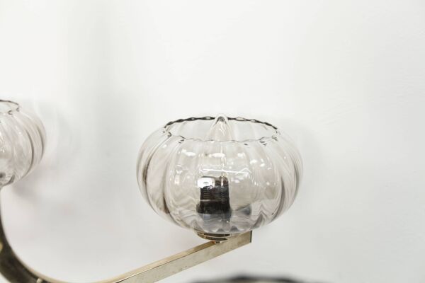 Lustre See Delmas 3 branches noir et doré verre transparent 1960