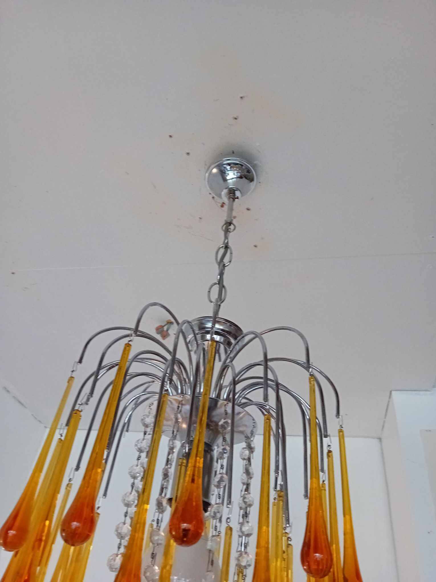 Paolo venini chandelier, murano 70 with large drops