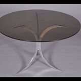 Table with chromed metal legs and smoked glass top, Circa 1970