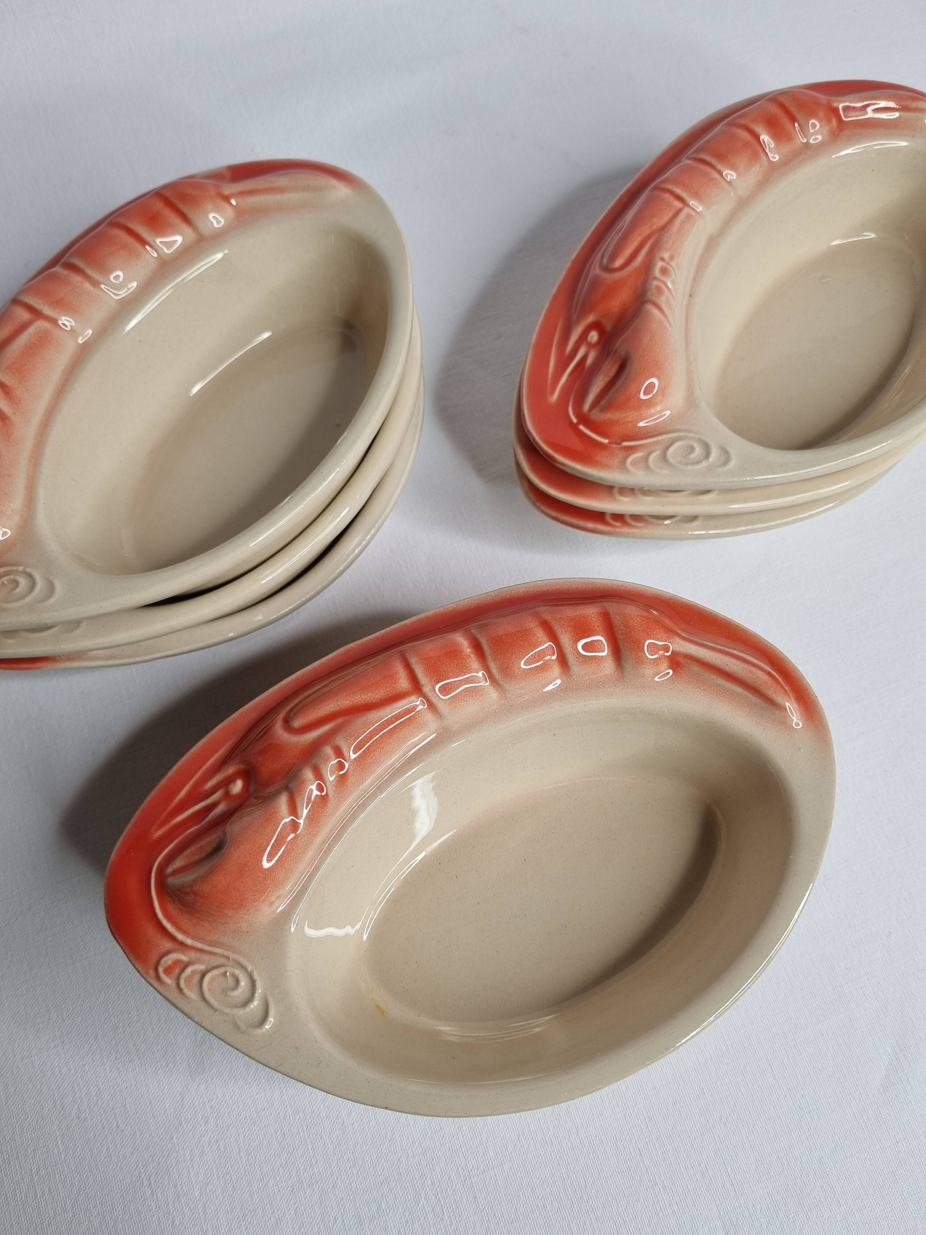 Set of 9 Vintage "Crayfish" Ceramic Bowls, "Charles Amand"