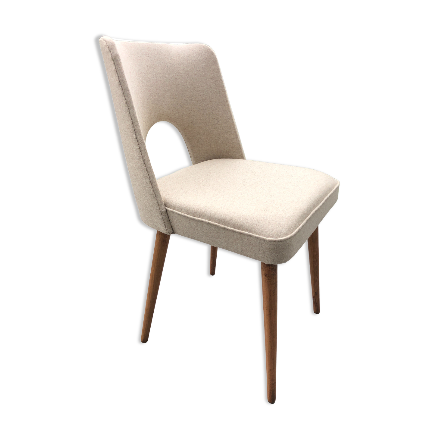 Beige Wool Shell Dining Chair by Lesniewski for Słupskie Fabryki Mebli, 1962